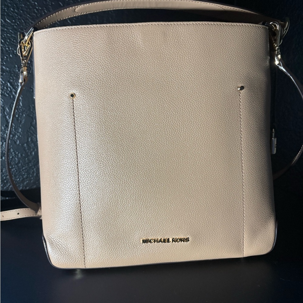 Michael Kors Beige Leather Crossbody with Gold Hardware